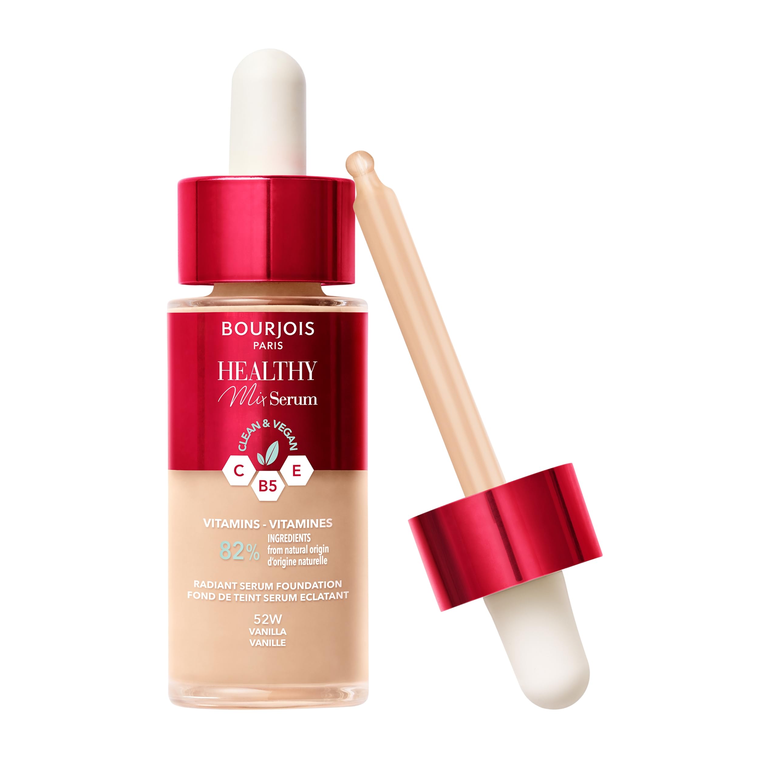 Bourjois Healthy Mix Serum Foundation bottle front for natural, even complexion.