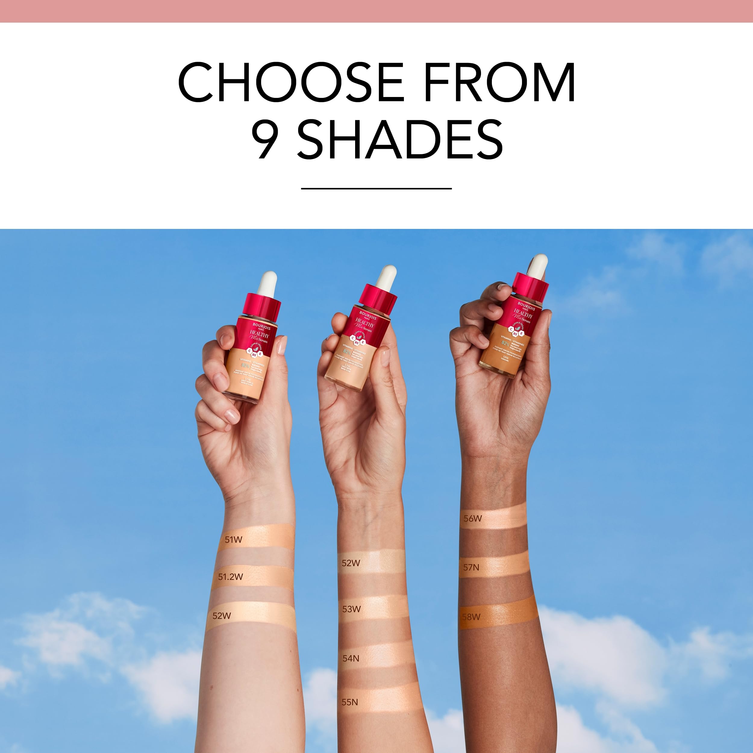 Bourjois Healthy Mix Serum packaging box highlights shade 52W Vanilla.