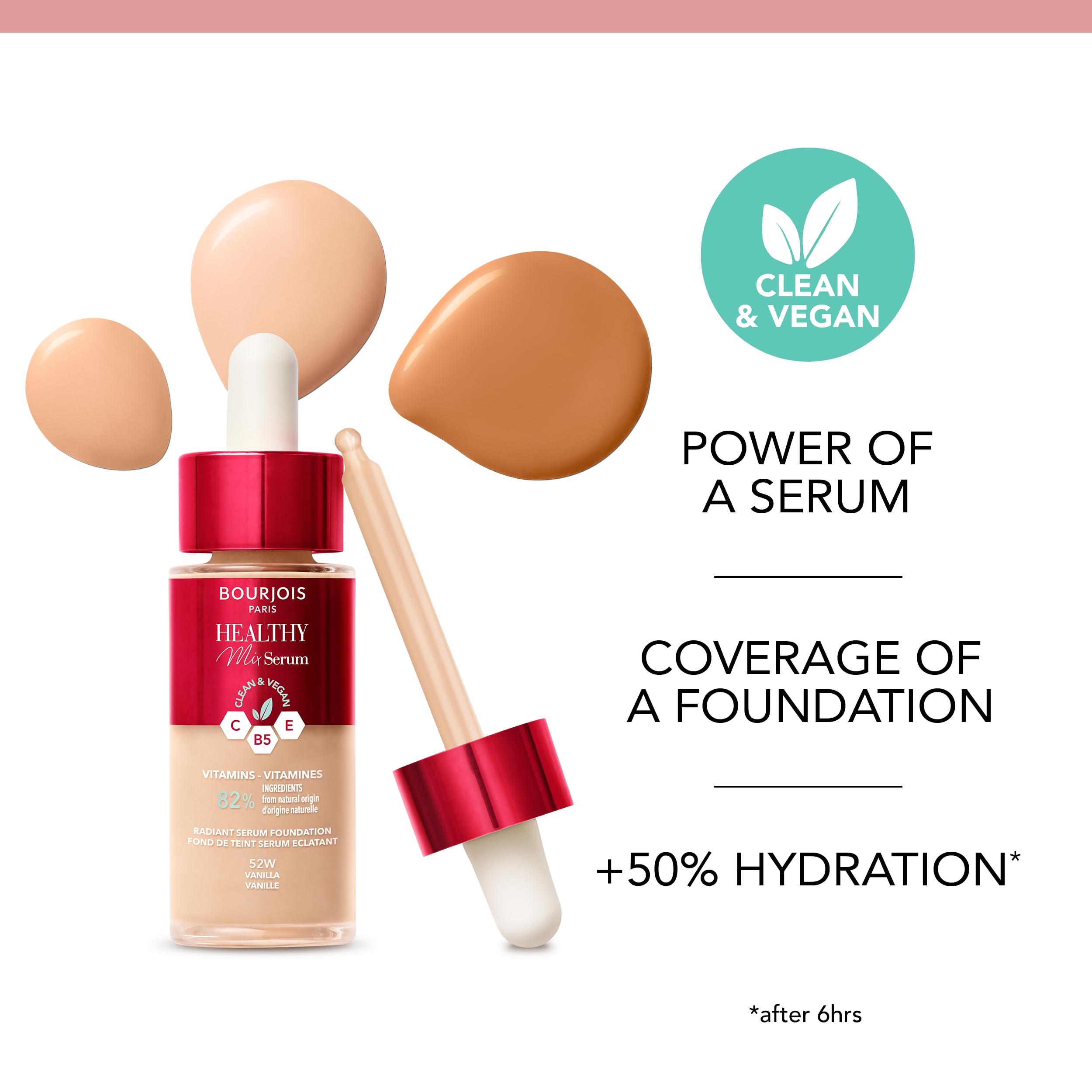 Bourjois Healthy Mix Serum swirls texture shows luminous, lightweight formula.