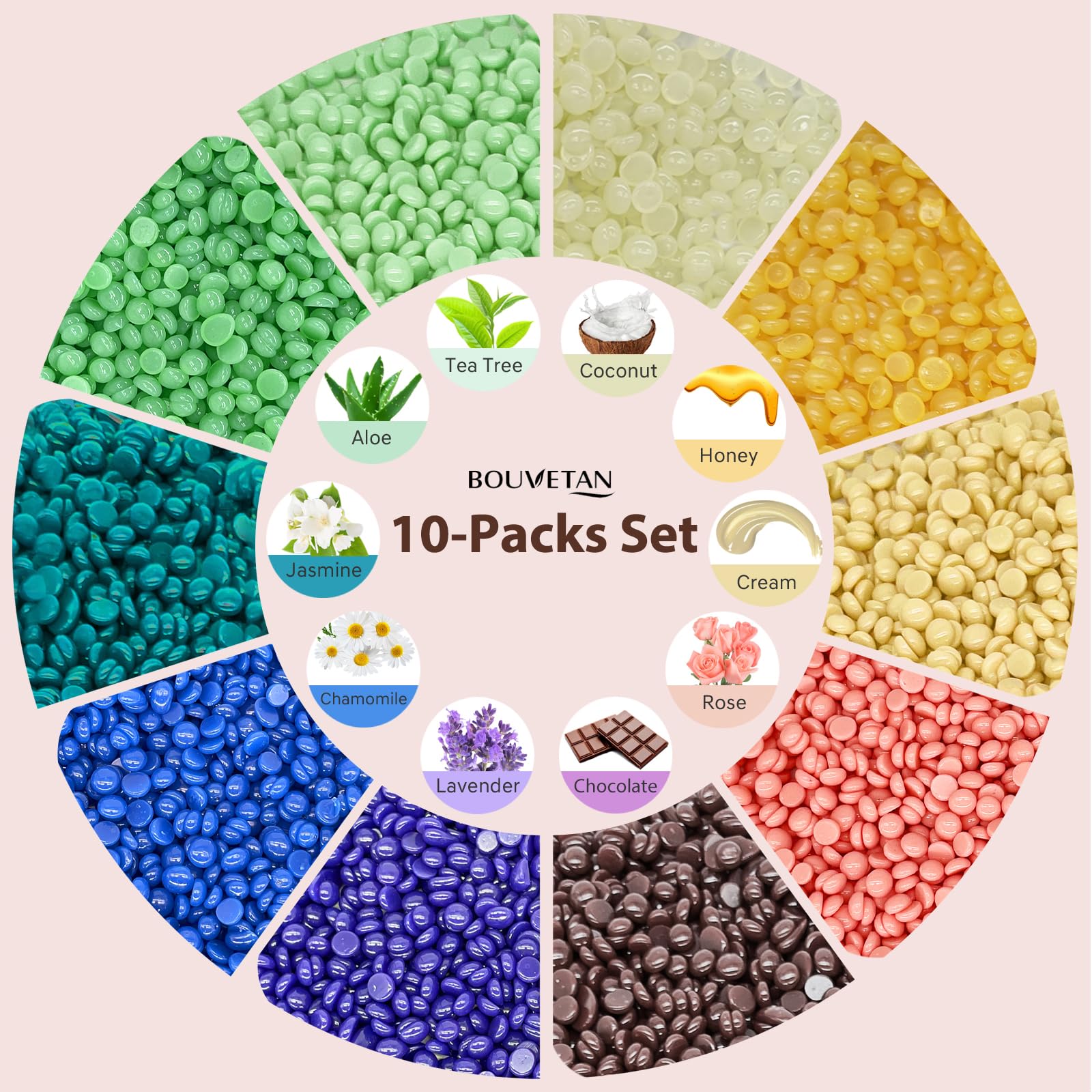 Travel-friendly Bouvetan wax beads packaging for on-the-go waxing.