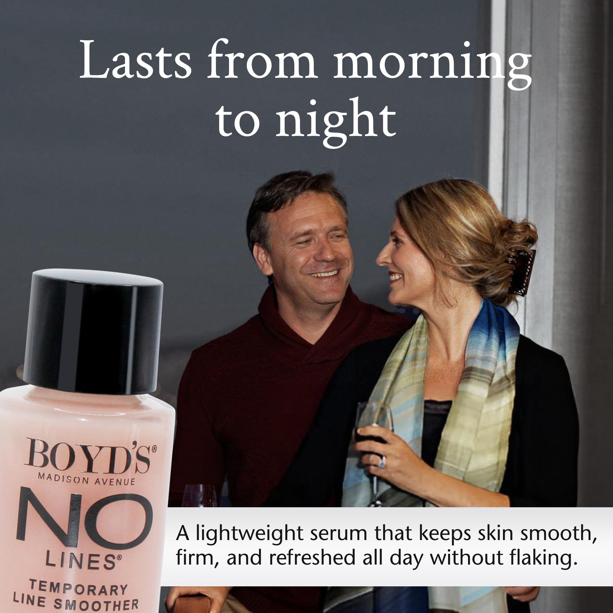 Close-up of skin smoothing effect after Boyd's No Lines application