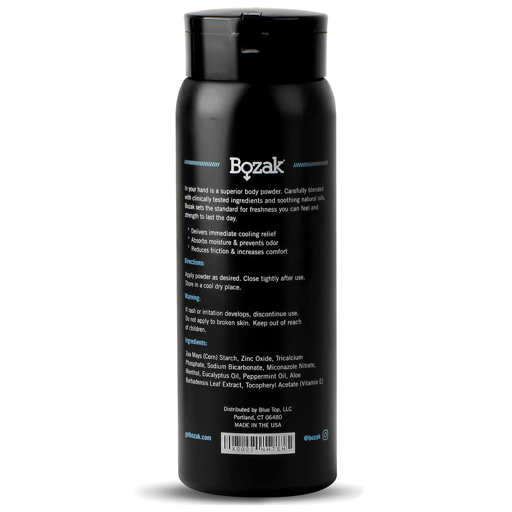 Bozak powder being sprinkled for comfortable, friction-free use.