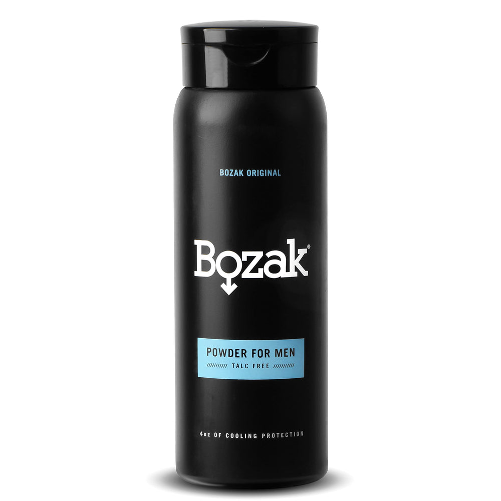 Bozak cooling powder bottle with menthol for instant cooling and dryness.