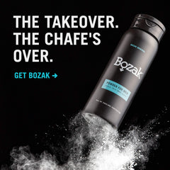 Bozak jock itch defense powder on skin helps reduce friction during activity.