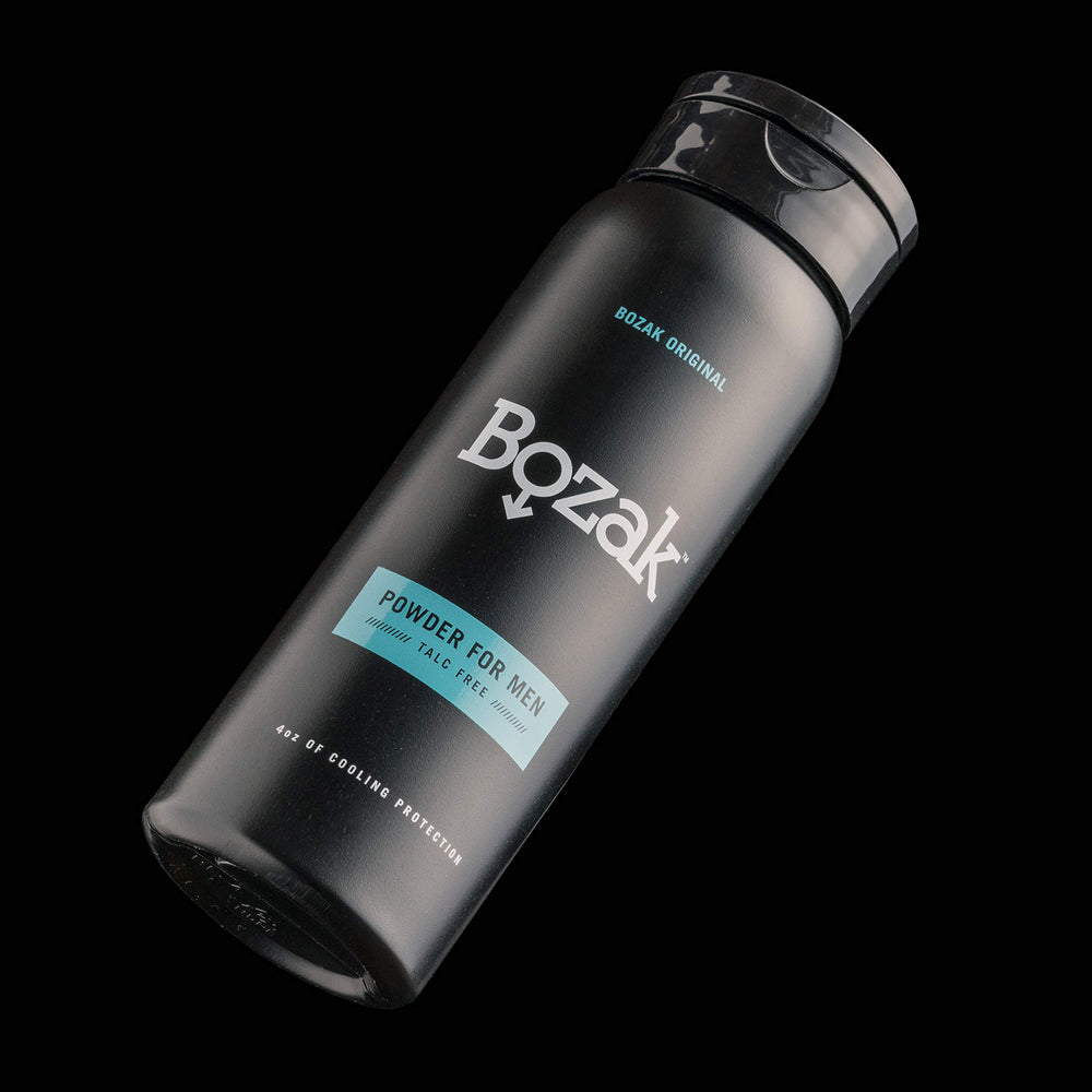 Bozak powder on skin underarms and feet for lasting dryness.