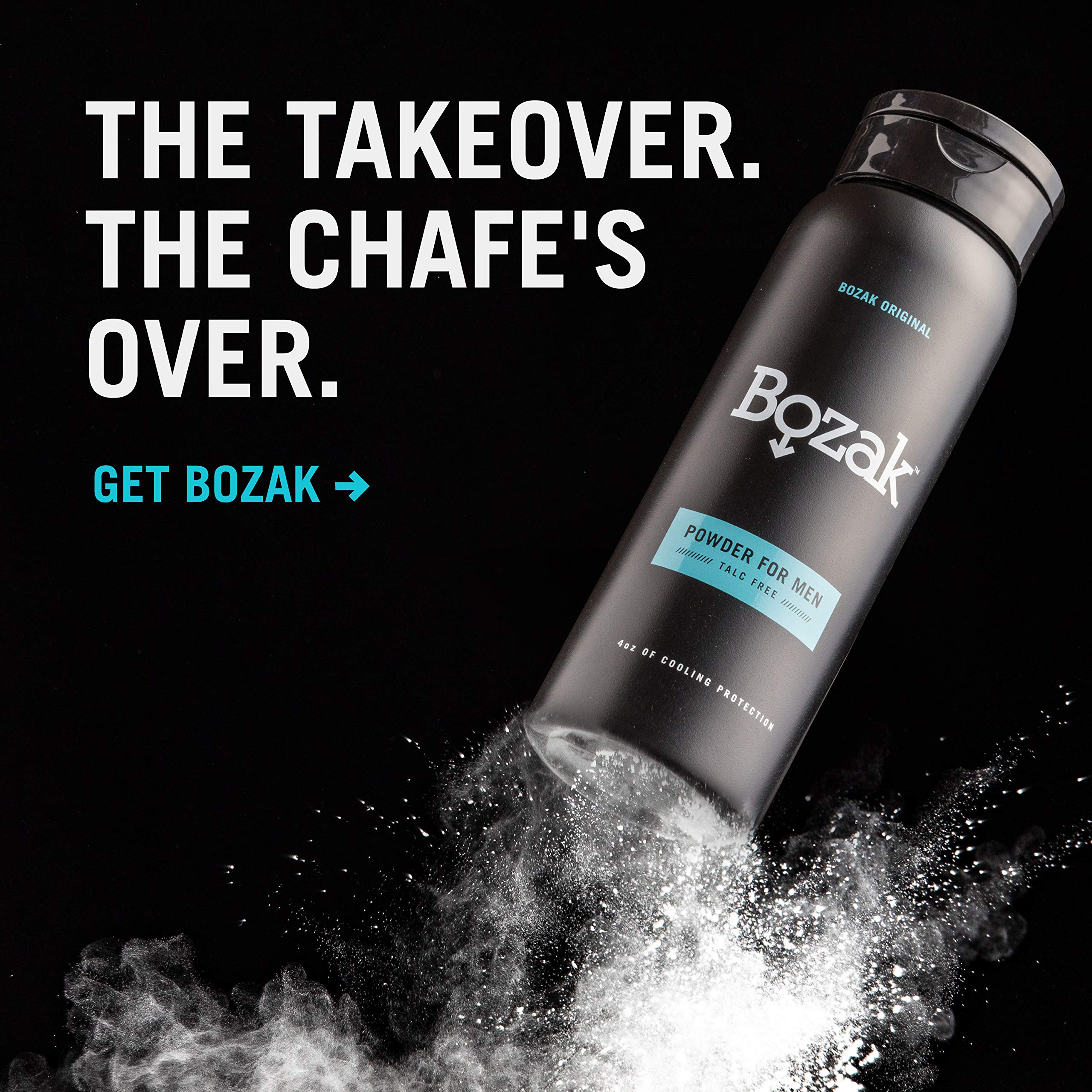 Close-up of Bozak talc-free formula emphasizing skin-friendly ingredients.