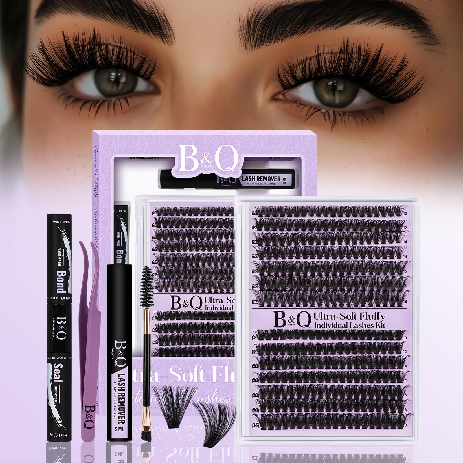 B&Qaugen fluffy lash clusters kit 280PCS for versatile at-home styling