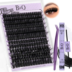 B&Qaugen Lash Clusters Kit 216pcs dense D curl lashes for dramatic volume.