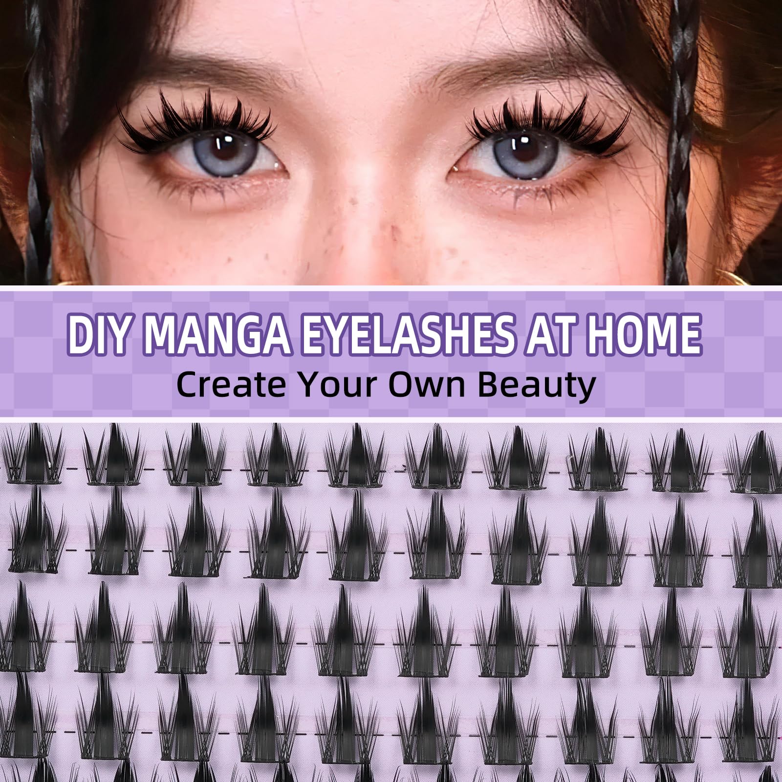 B&Qaugen Manga Lash Clusters Kit contents close-up with guide for quick results.