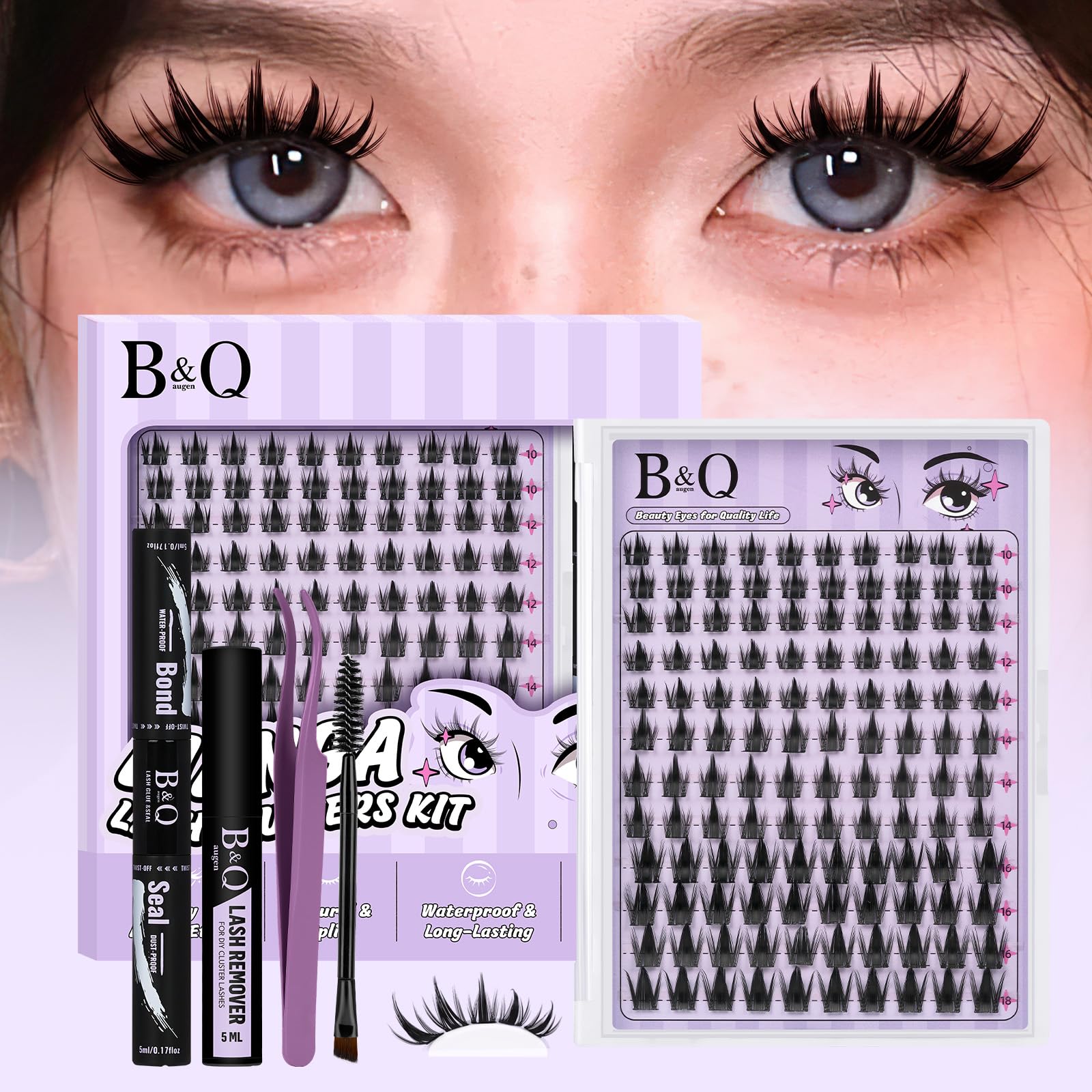 B&Qaugen Manga Lash Clusters Kit detailed view showing dramatic, natural-looking spikes.