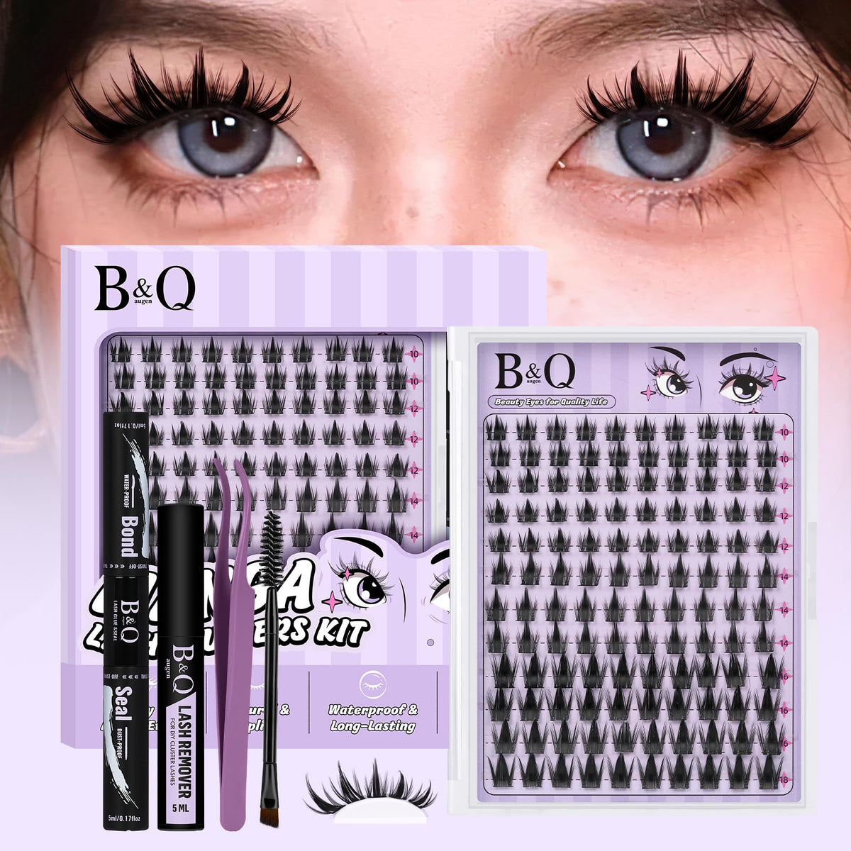 B&Qaugen Manga Lash Clusters Kit detailed view showing dramatic, natural-looking spikes.