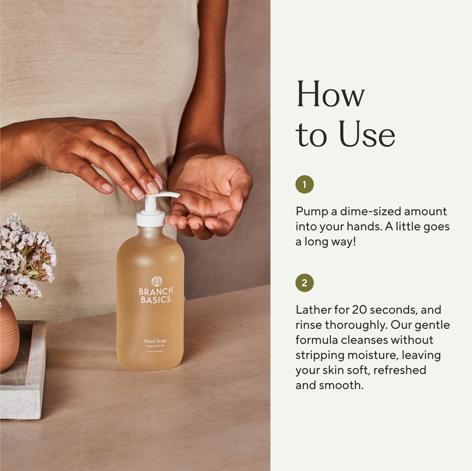 Branch Basics Gel Hand Soap nourishes skin with aloe and meadowfoam