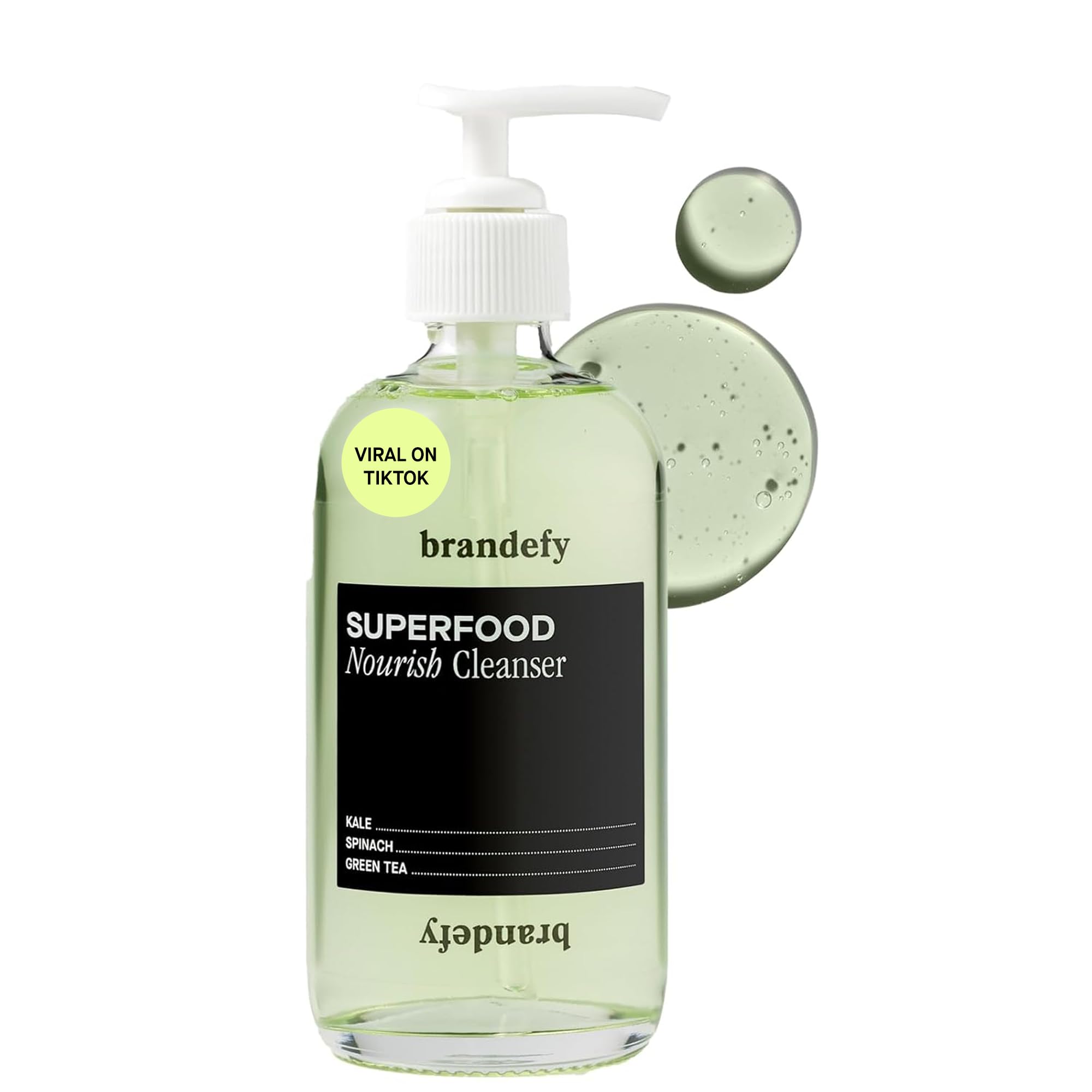 Brandefy Superfood Face Wash bottle featuring kale for hydrating, gentle cleansing.