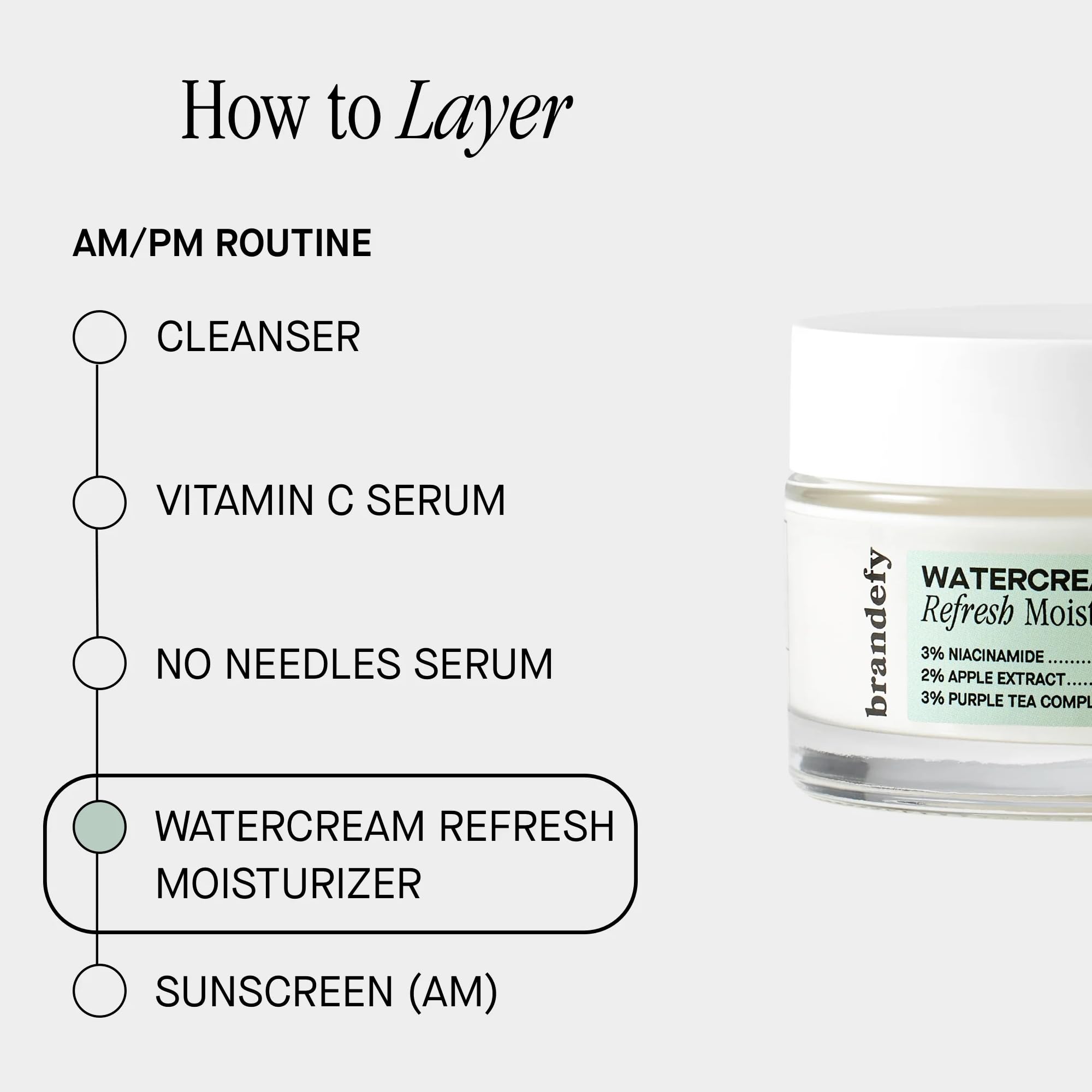 Brandefy Water Cream Refresh clean beauty label highlighting vegan, cruelty-free formula.