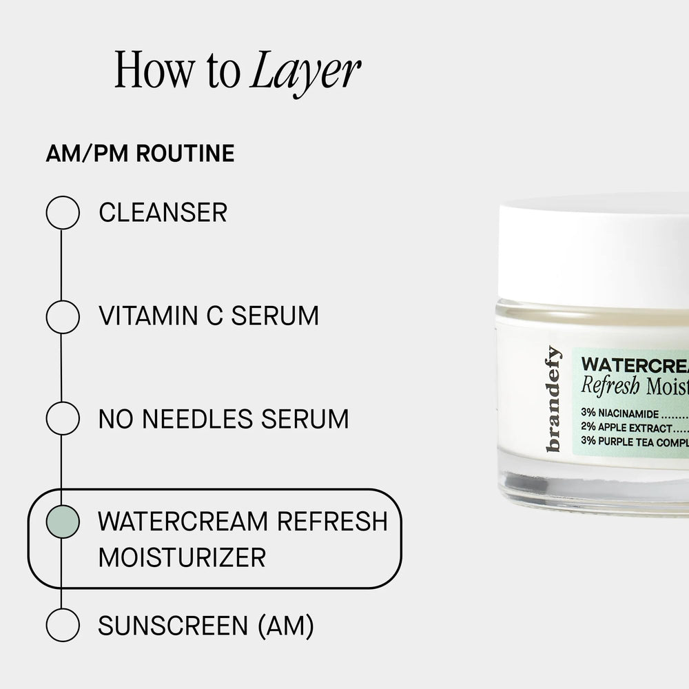 Brandefy Water Cream Refresh clean beauty label highlighting vegan, cruelty-free formula.