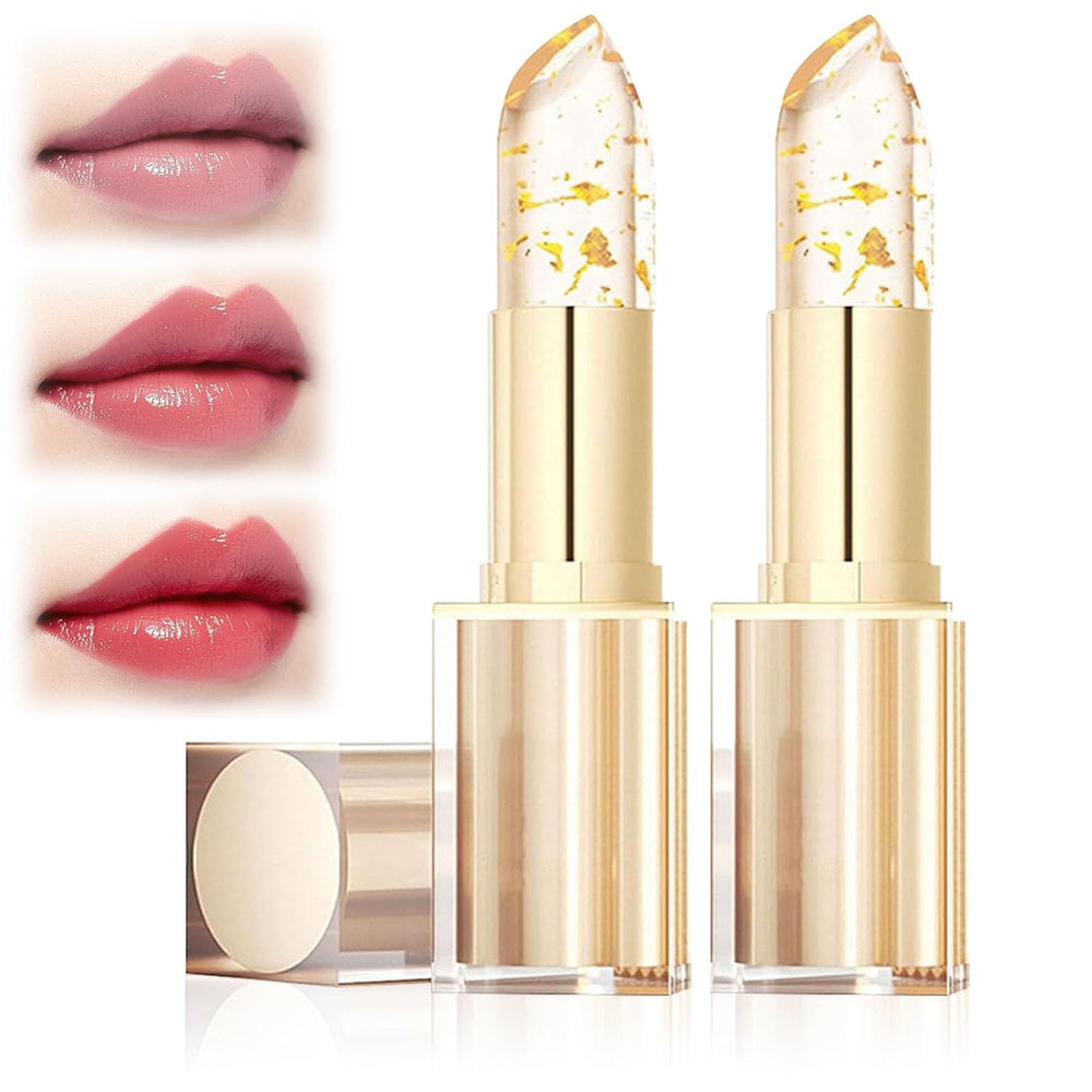 BrandX color-changing lipstick packaging with elegant gold crystals for a luxurious look.