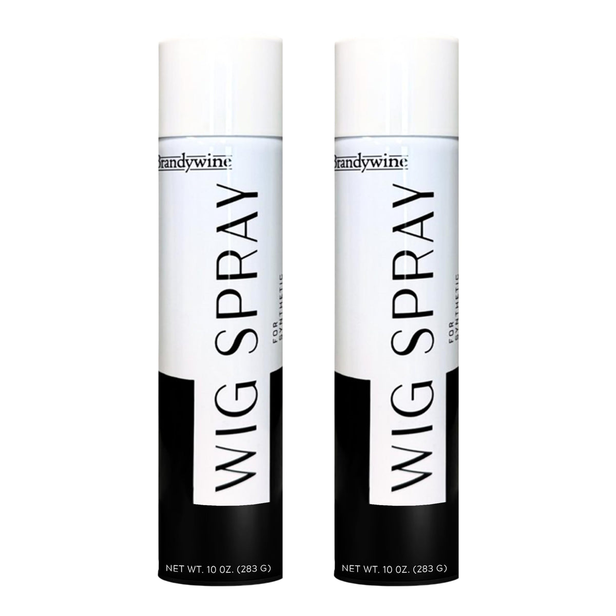 Brandywine wig spray aerosol can demonstrates lightweight quick-dry hold for synthetic and natural wigs.