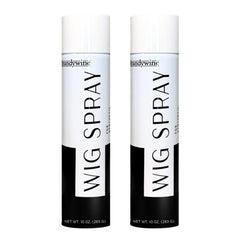 Brandywine wig spray aerosol can demonstrates lightweight quick-dry hold for synthetic and natural wigs.