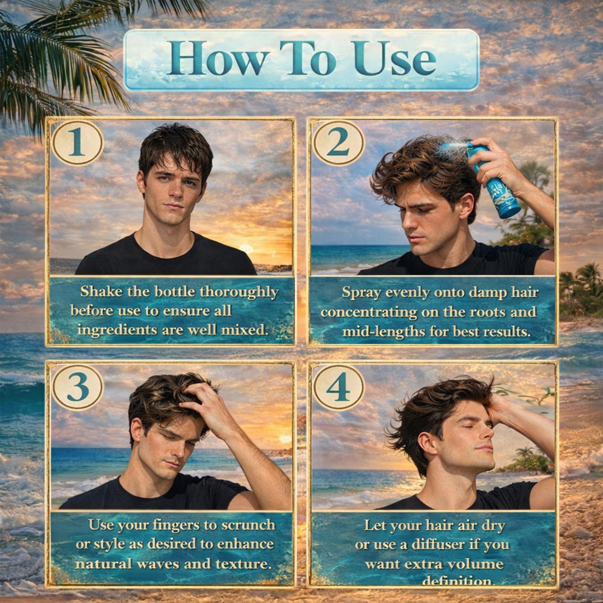BRAVA Sea Salt Spray with Aloe Vera nourishes scalp and hair.