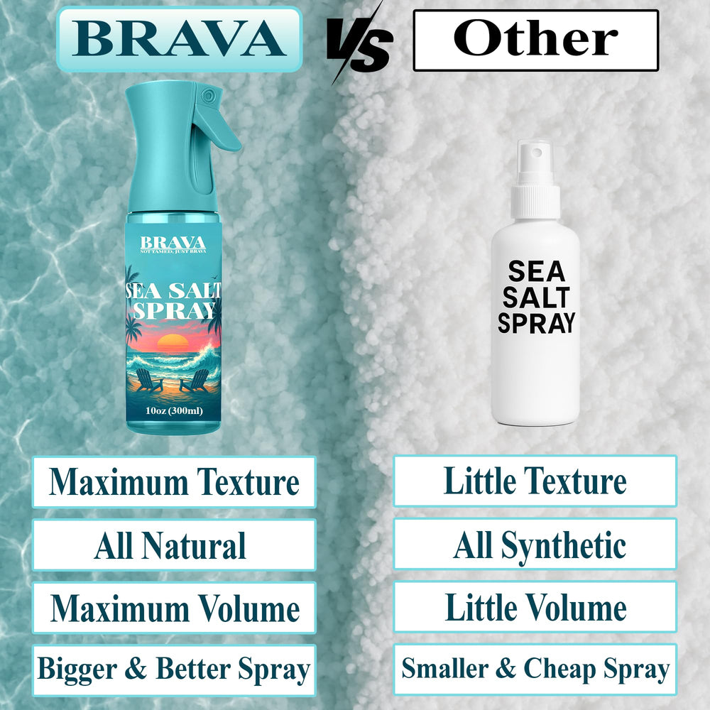 BRAVA Sea Salt Spray adds lightweight volume for beach-ready hair.