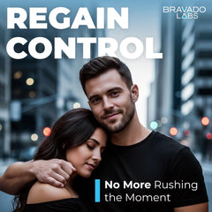 Bravado Labs Delay Cream application shows quick pea-sized dab for comfort.