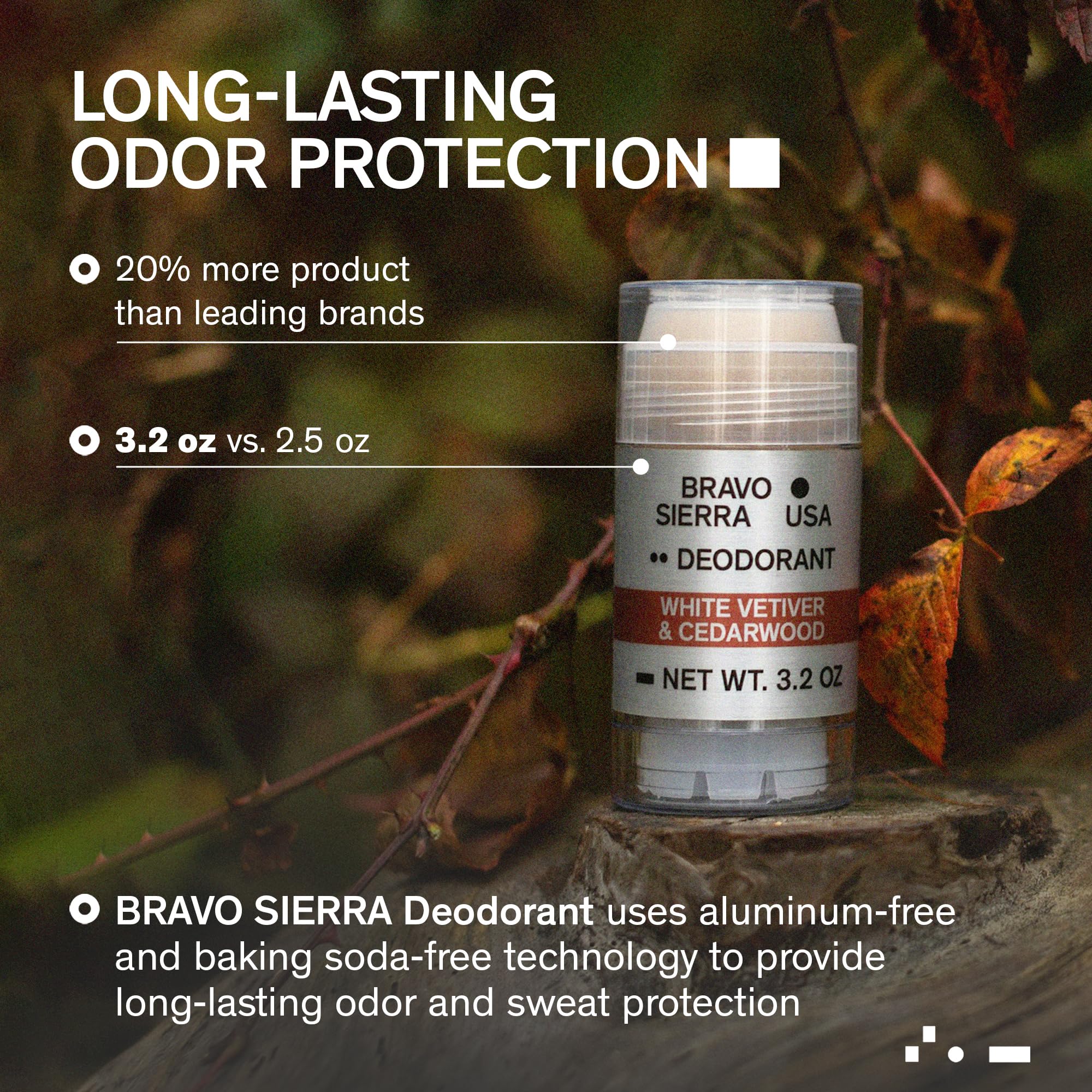 Bravo Sierra deodorant glides on clear, preventing fabric residue