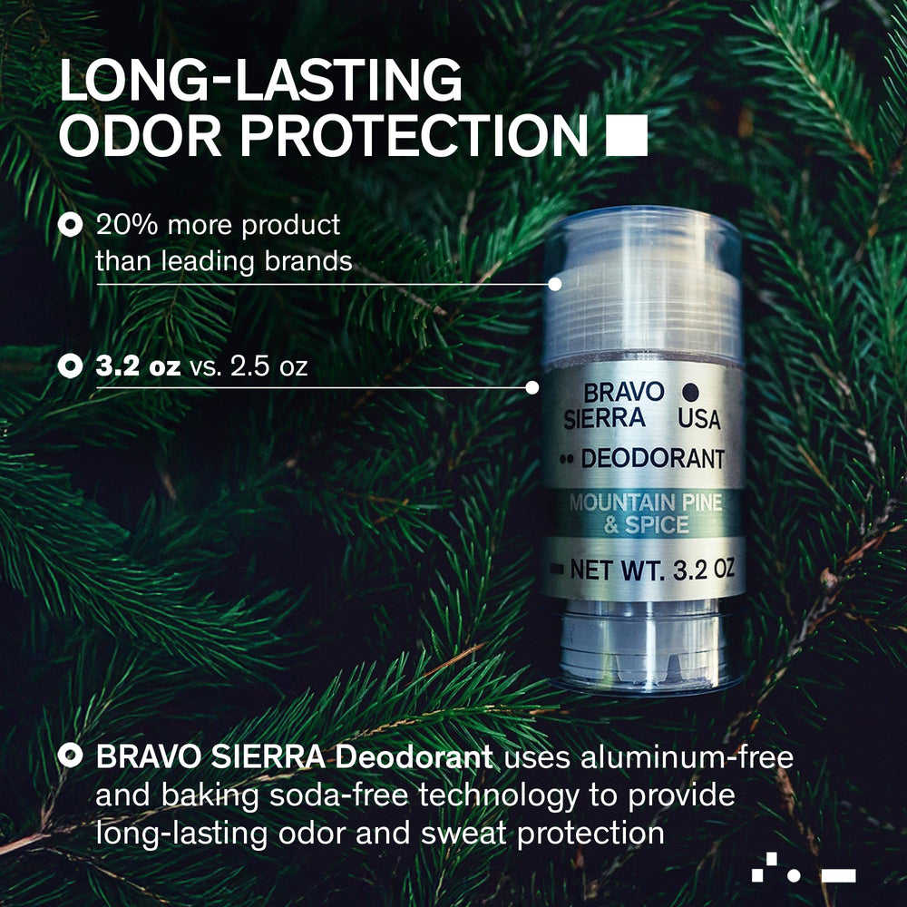 Bravo Sierra Mountain Pine & Spice scent evokes outdoor freshness.