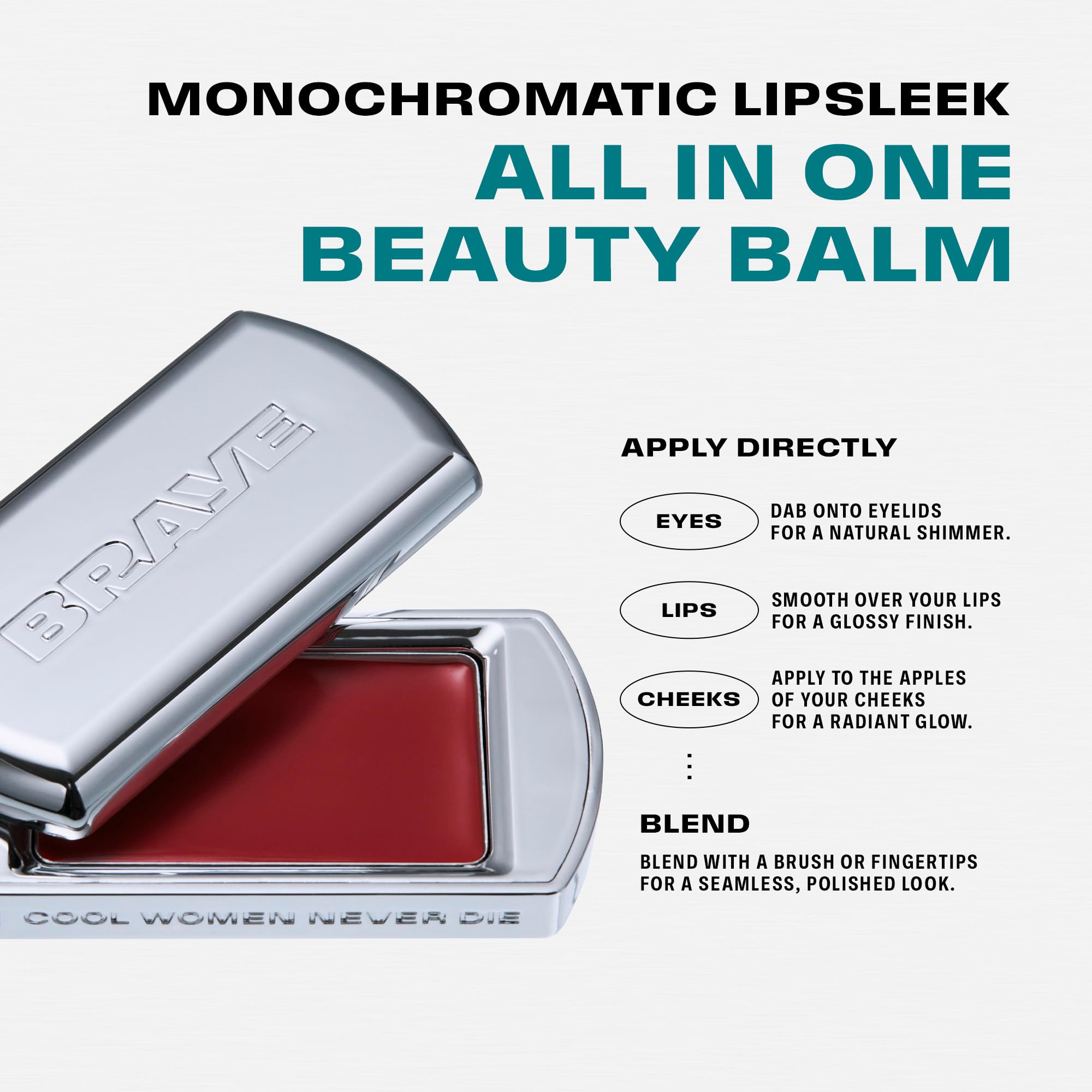 BRAYE LIPSLEEK sheer flush on lips creates a natural glow.