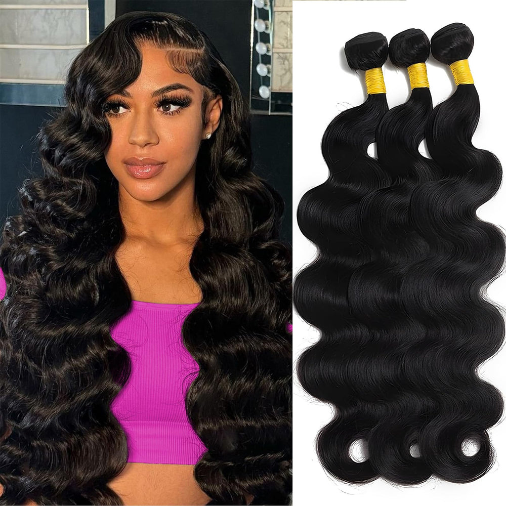 Brbeawor 14A body wave natural black bundles with smooth, voluminous look.