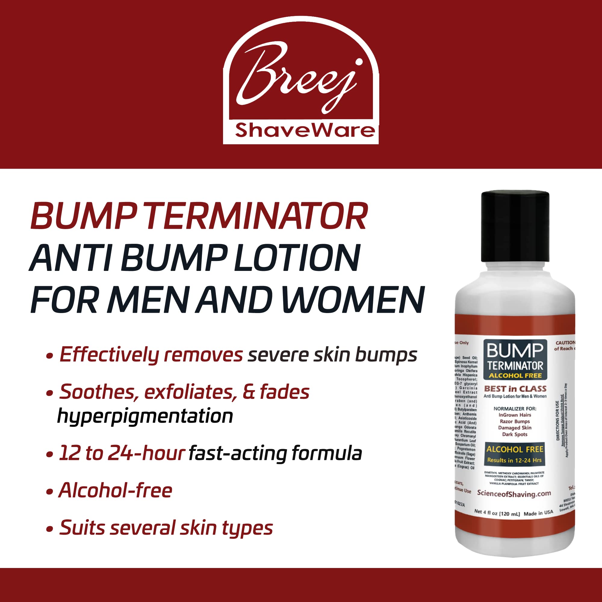 BREEJ Bump Terminator ingredients panel highlighting mangosteen and vanilla