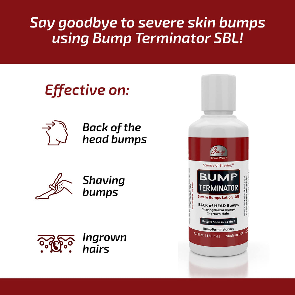 BREEJ Bump Terminator lotion on back-of-head area for soothing relief.