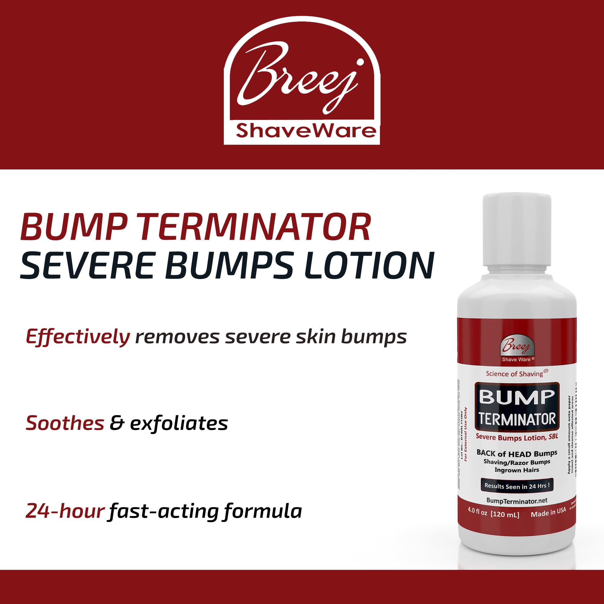 BREEJ Bump Terminator lotion creamy texture ready for easy application.