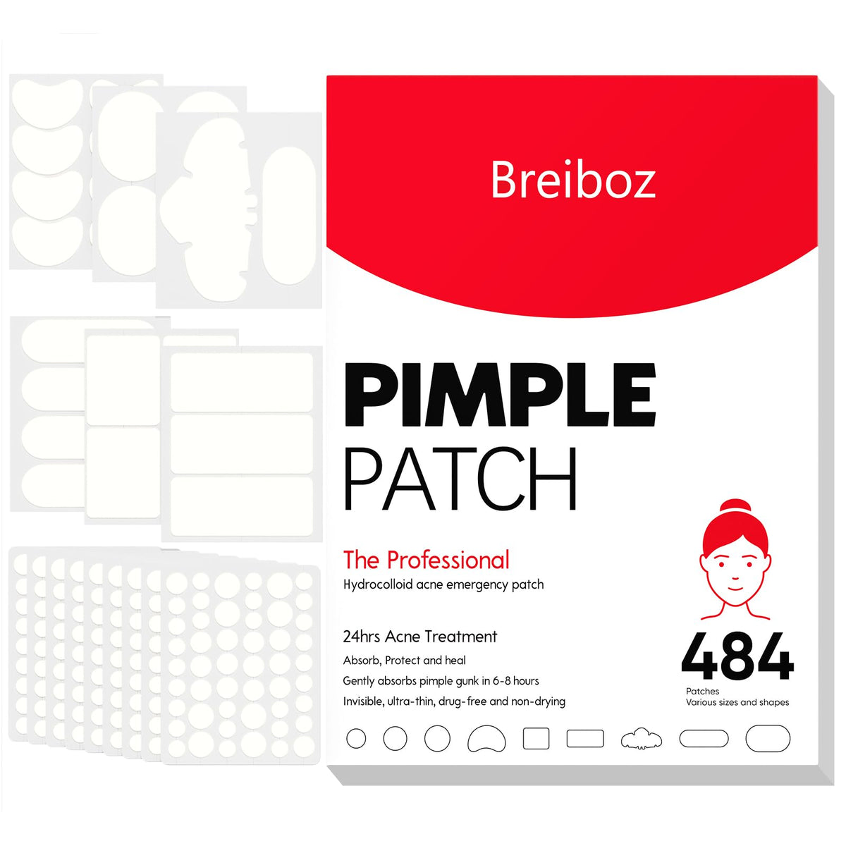 Breiboz large pimple patch on forehead for overnight absorption
