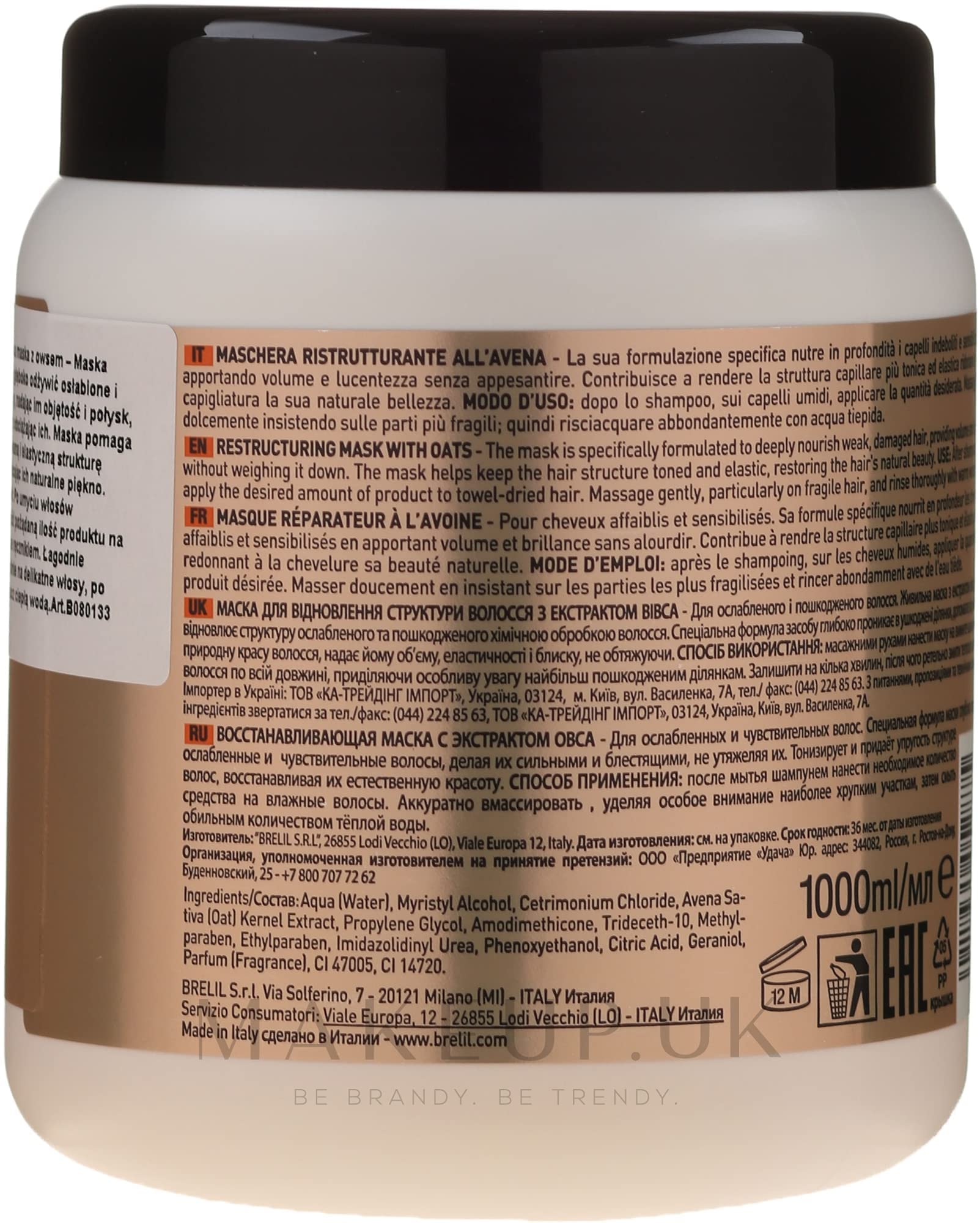 Brelil Numero oat mask bottle 1000 ml for long-term care