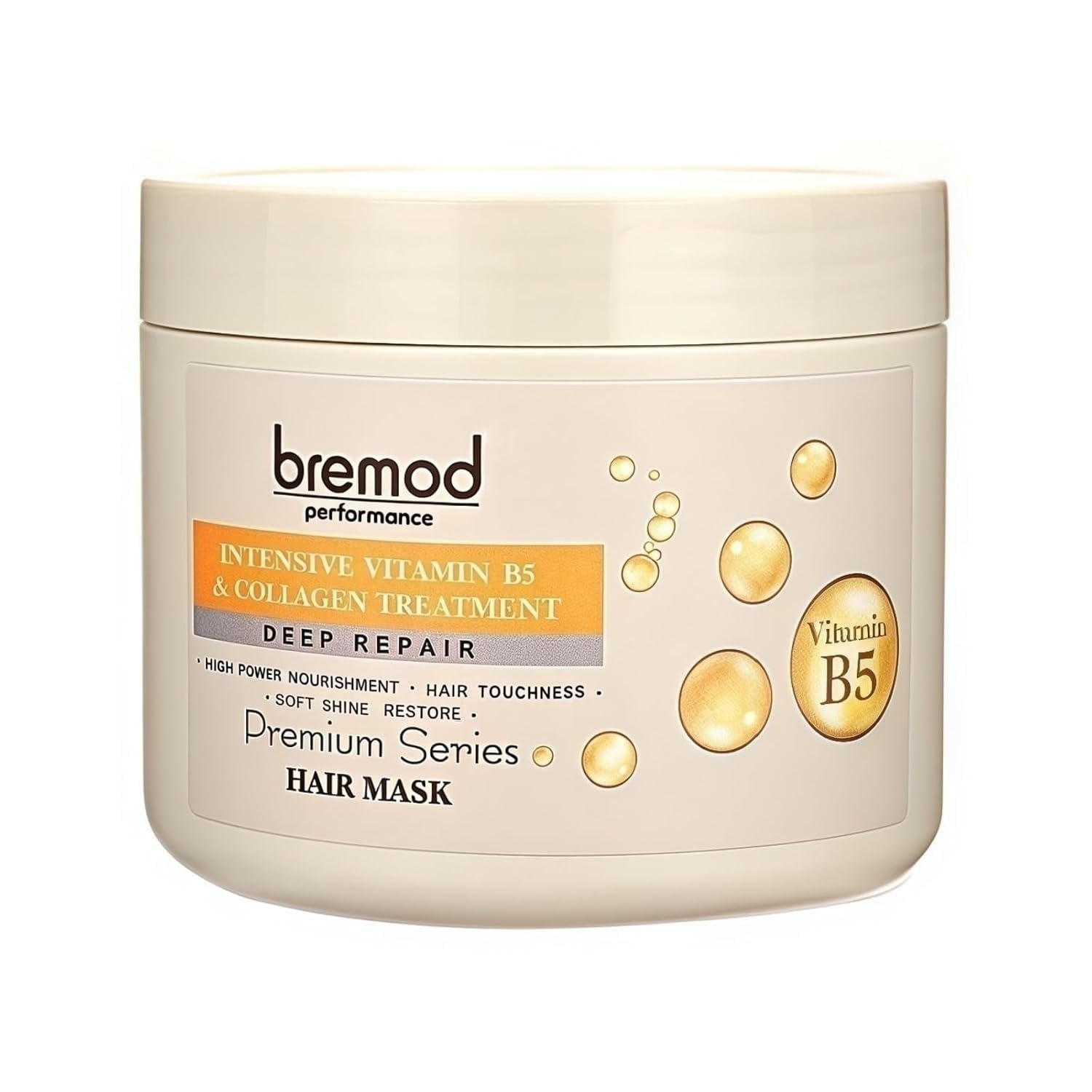 Bremod Performance Hair Mask bottle pours for deep hydration.