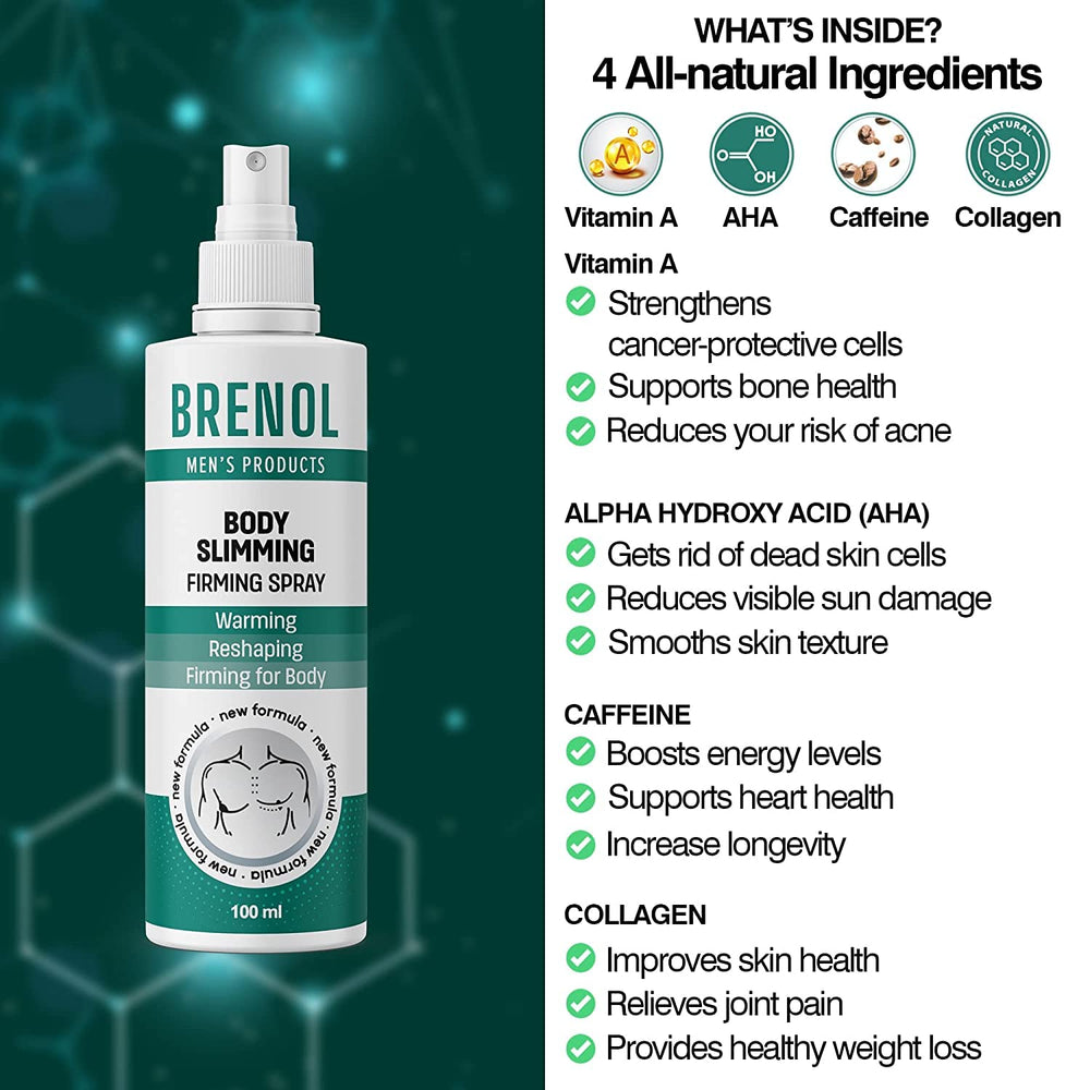 Brenol Body Firming Spray texture close-up shows quick absorption and comfort