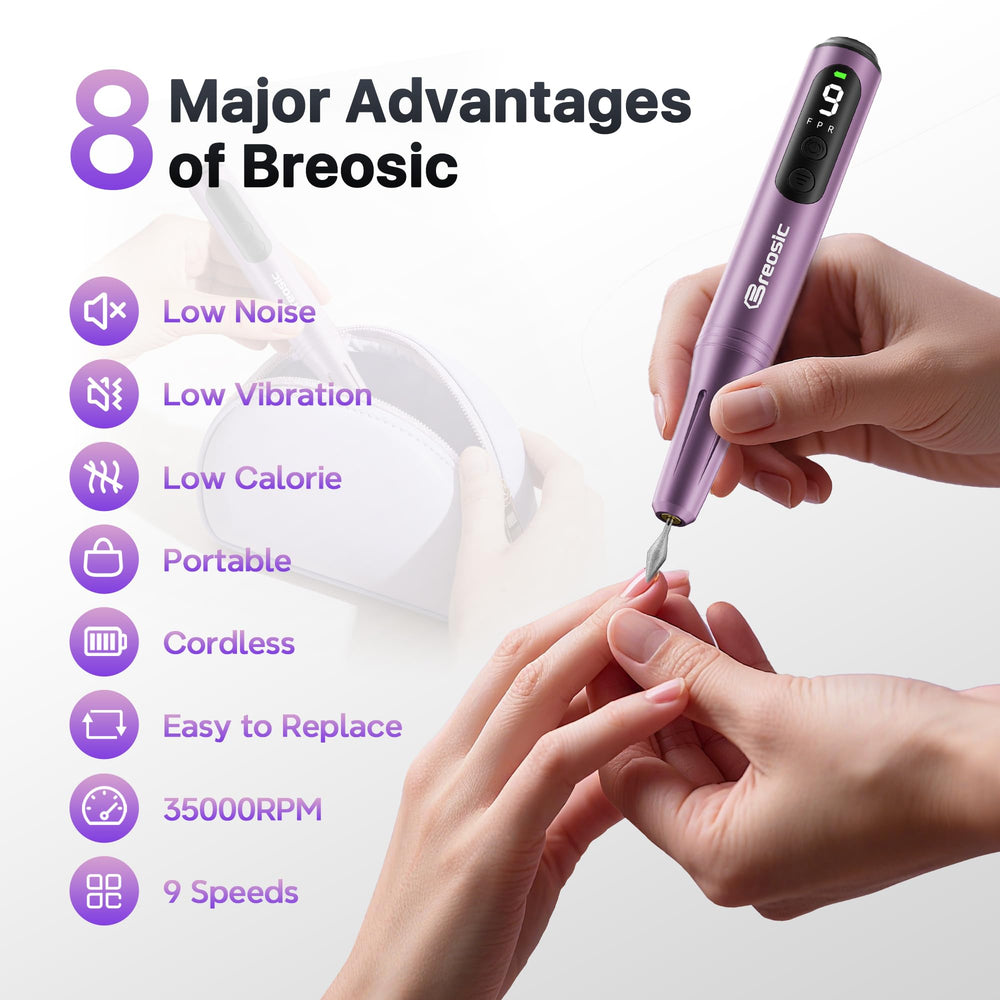 Breosic cordless nail file design for portable salon-quality care anywhere.