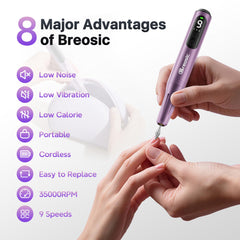 Breosic cordless nail file design for portable salon-quality care anywhere.