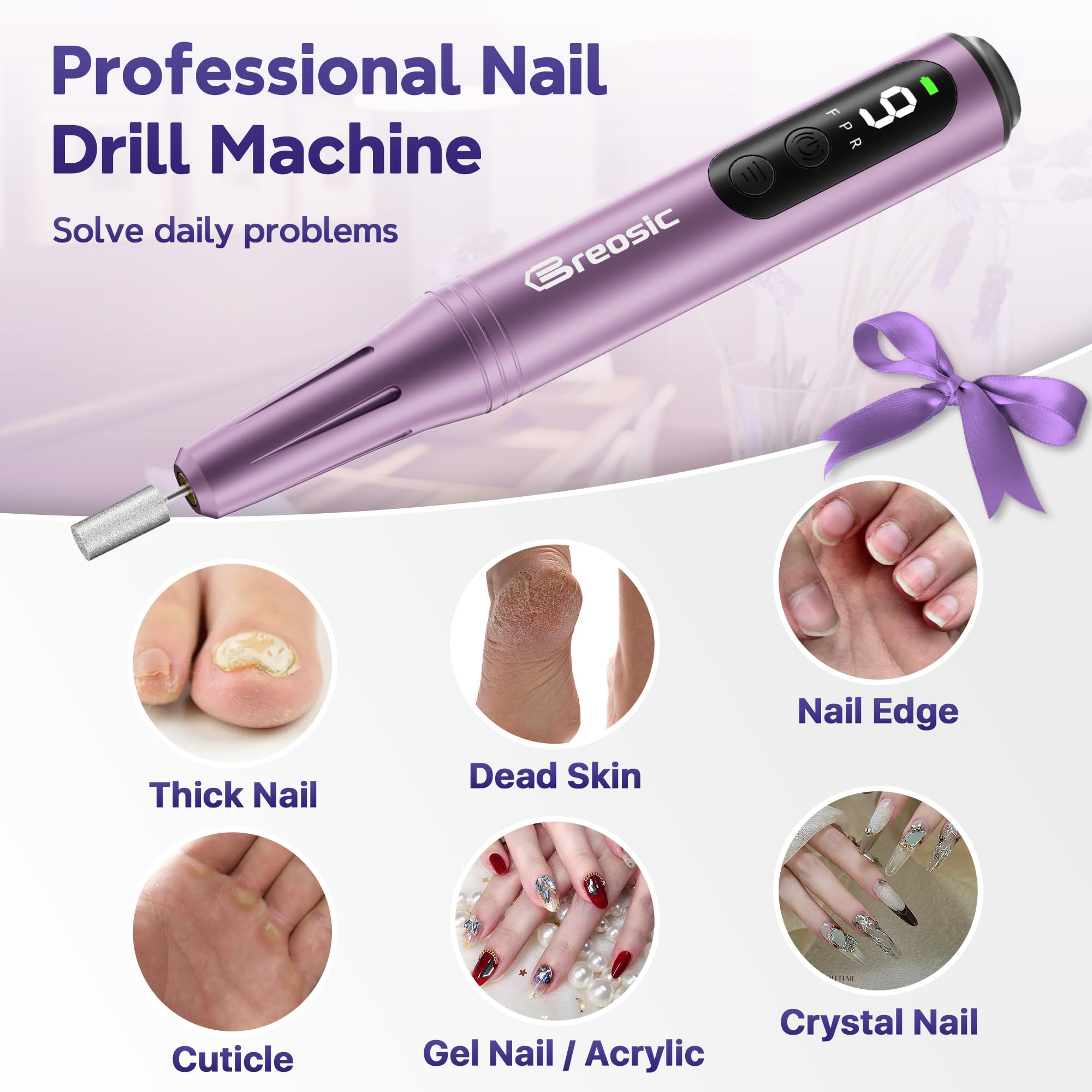 Breosic dual-bearing stabilization minimizes vibration for smoother filing.