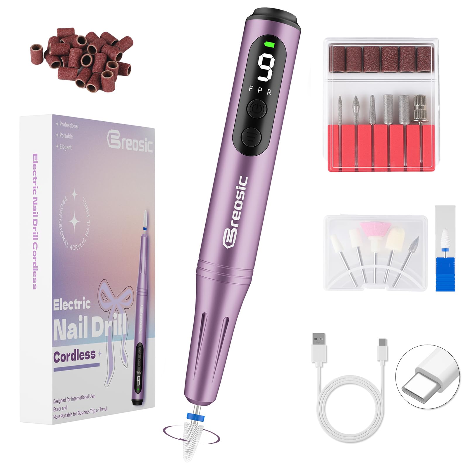 Breosic electric nail drill 35000rpm for fast, precise shaping.