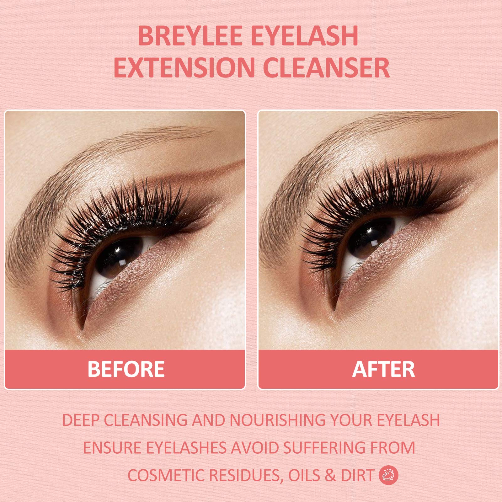 BREYLEE eyelash-extension shampoo with brush included for easy salon or home care
