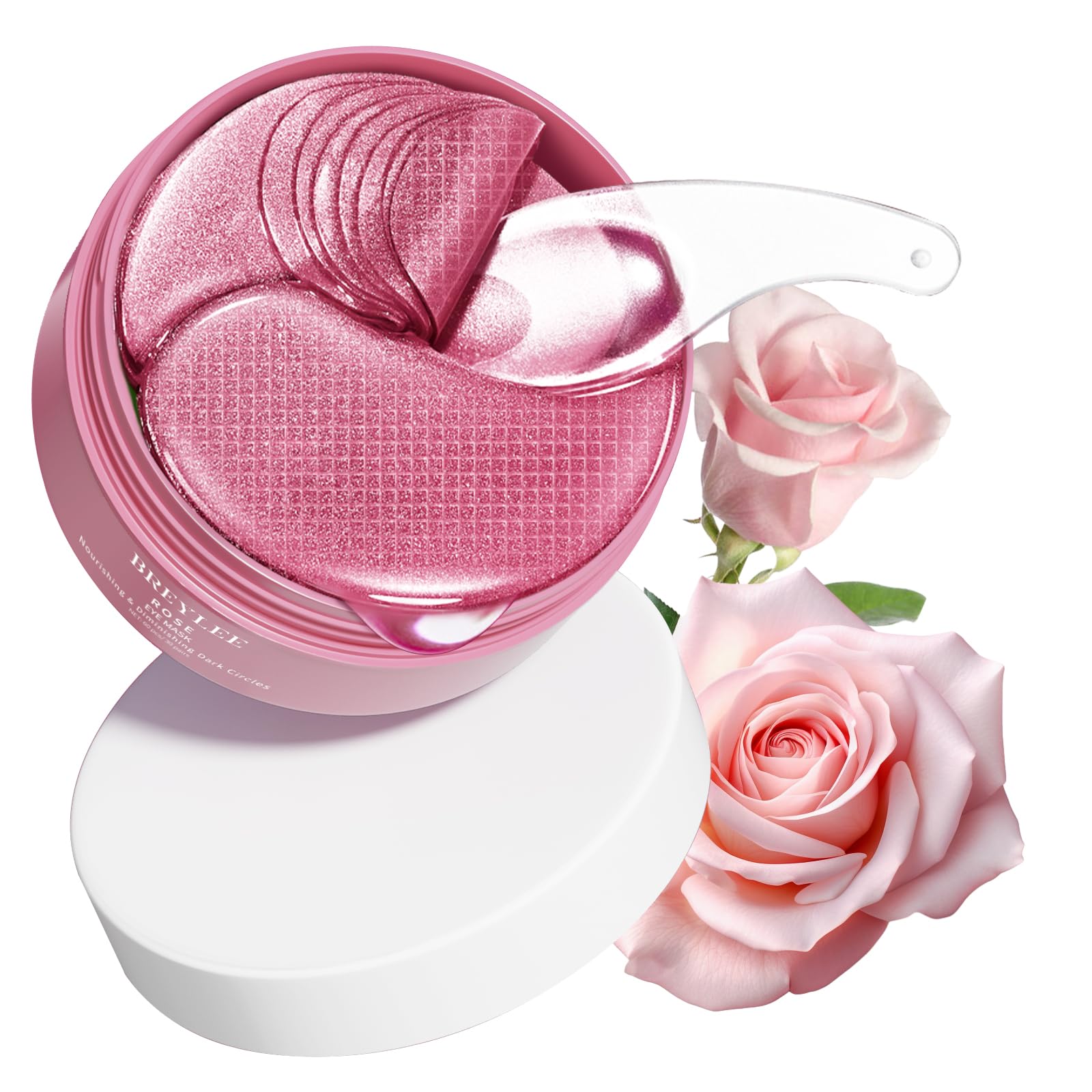BREYLEE Flamingo Pink Eye Mask packaging showing 60 patches for refreshed eyes.
