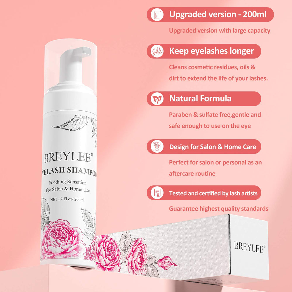 BREYLEE gentle plant-based formula close-up for irritation-free lash cleansing