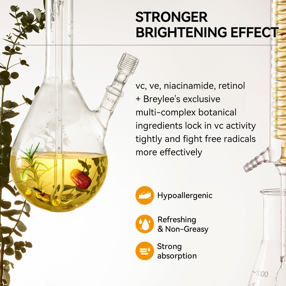 BREYLEE Vitamin C Serum dark spots before-and-after emphasizes reduction potential.