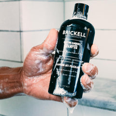 Brickell Dandruff Shampoo lather demonstrates gentle cleansing and flake reduction.