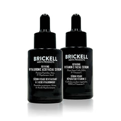 Brickell Men's Daily Anti-Aging Serum Bottle showing a natural formula for revitalized-looking skin.