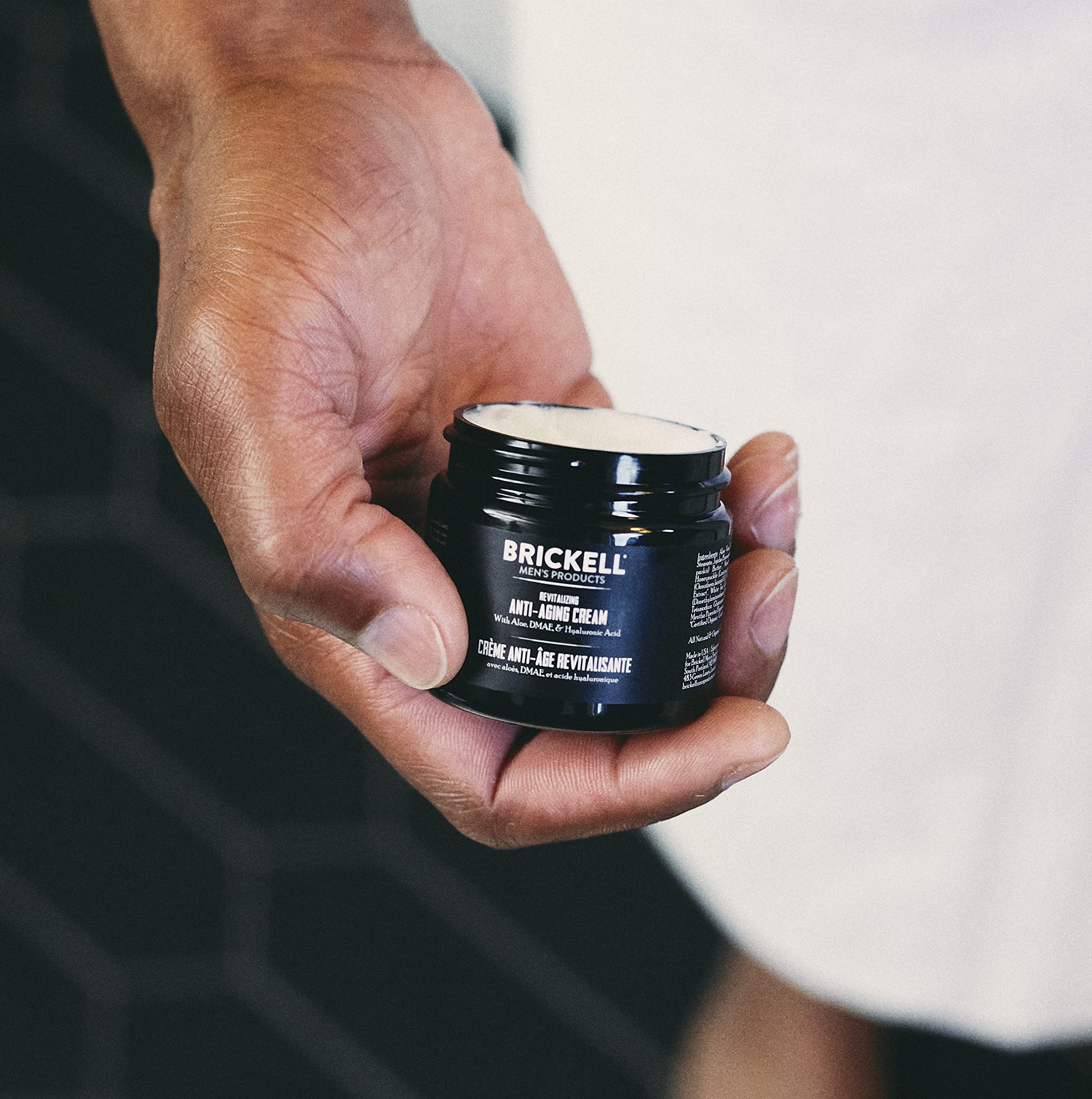 Brickell Men's Day Cream bottle showcases lightweight hydration for daytime use.