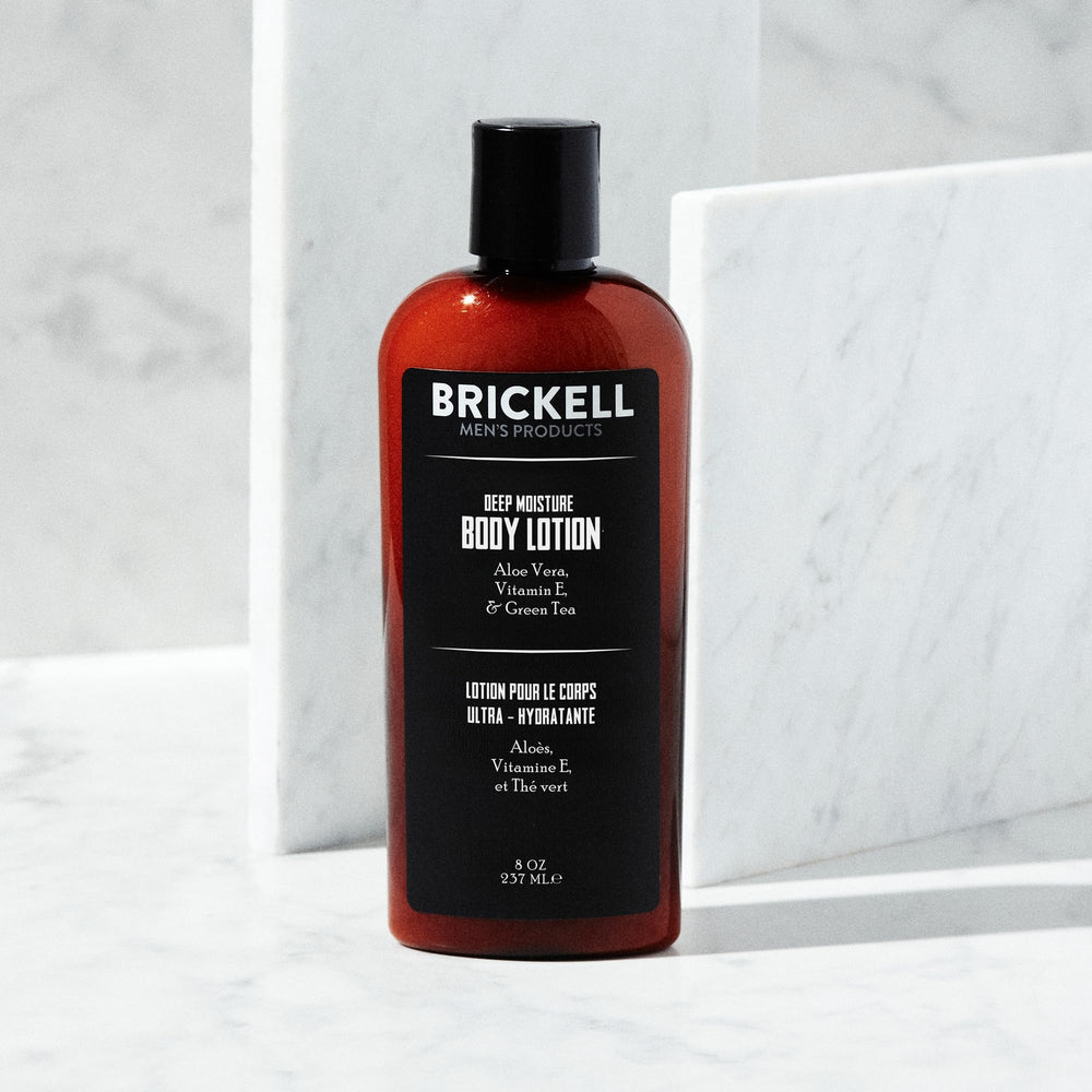 Brickell Deep Moisture Lotion applied to forearm for quick absorption