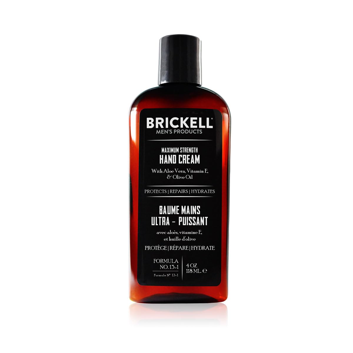 Brickell Men's Maximum Strength Hand Cream unscented bottle with quick absorption.