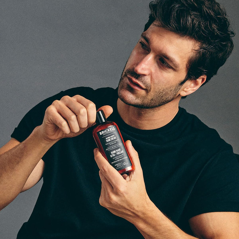 Brickell unscented hand cream packaging for compact 4-ounce size.